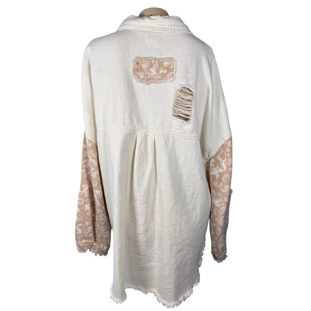EUC POL Patchwork Button Up Jacket Shacket Cream … - image 2
